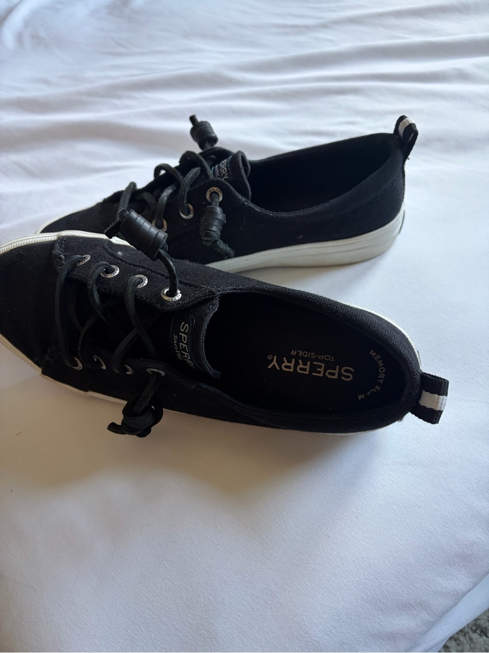 Sperry Women's Black Canvas Low-Top Lace Sneakers with White Sole - Picture 2 of 2